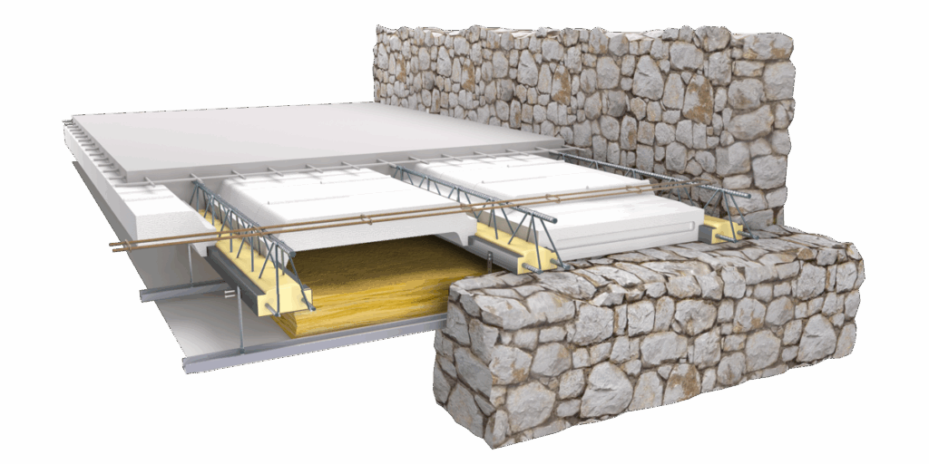 Schéma d’un plancher léger et isolant avec entrevous acoustiques